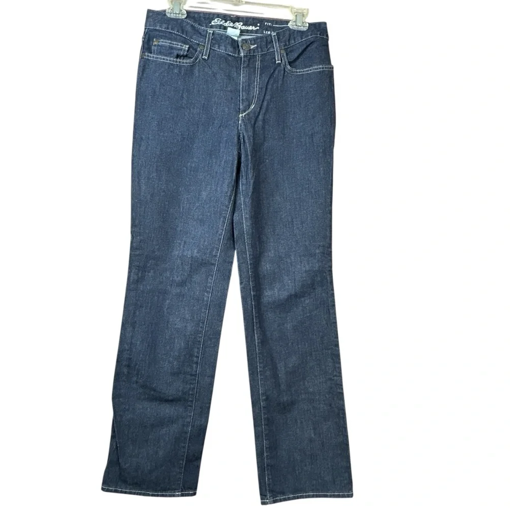 Eddie Bauer Natural Straight Leg Dark Blue Denim Jeans Women Sz 6
